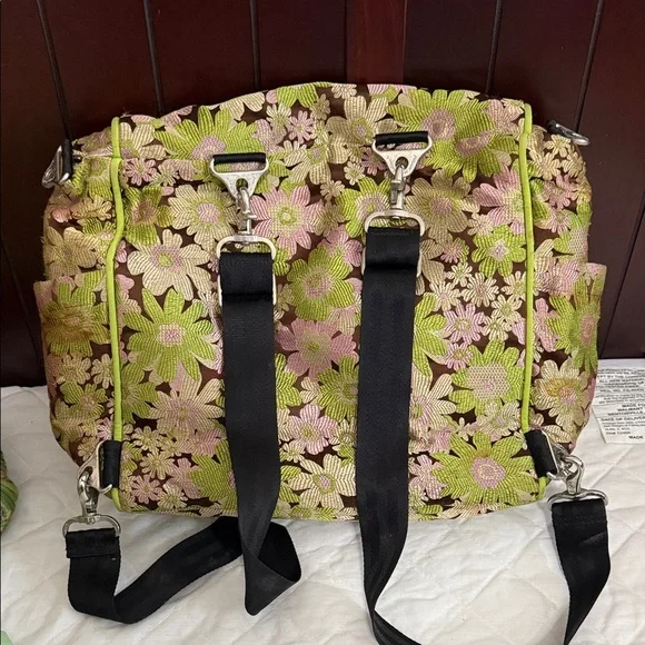 Petunia Pickle Bottom Floral Baby Bag in Brown and Pink - Picture 2 of 3